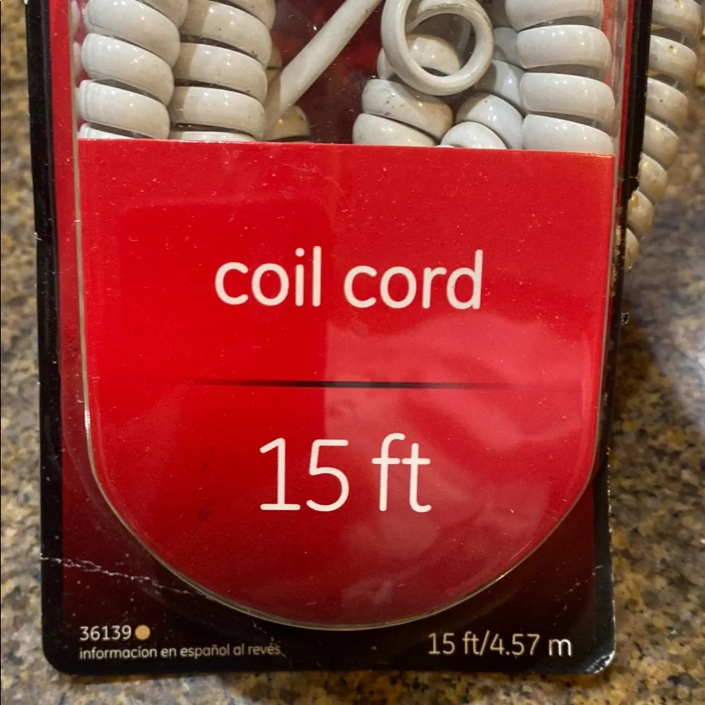 Vintage GE brand White Coil Cord 15 ft. Never used, still in original package.